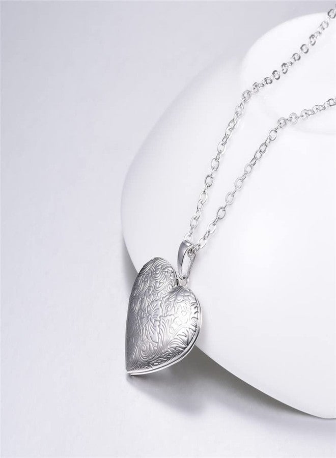 Weenkeey 2 Pcs Love Heart Locket Necklace that Holds Pictures Stainless Steel Heart Shaped Locket Pendant Necklace Memory Photo Pendant Necklace for Women - Style 5 Silver - Image 3